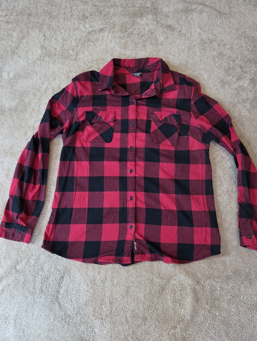 Eddie Bauer Red and Black Buffalo Plaid Button-Down Shirt